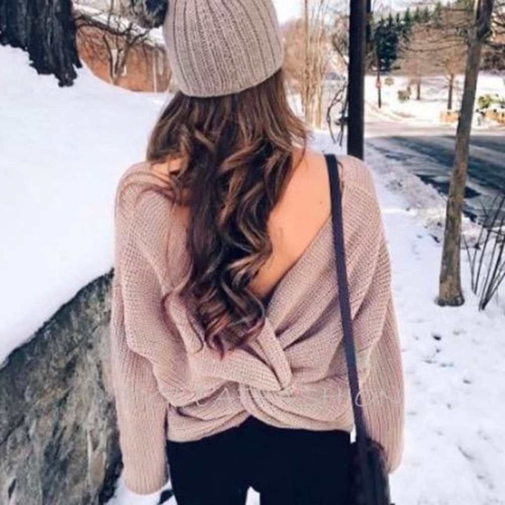 Mauve Twist Back Knit Sweater - Picture 4 of 6